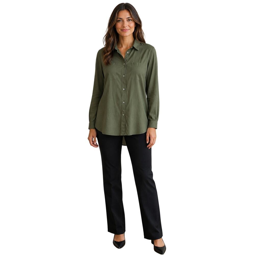 NWT LOFT olive green lightweight tunic length button up career business sz XL